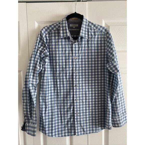Ted Baker London 4 Mens Large Blue Plaid Long Sleeve Button Down - Picture 1 of 7